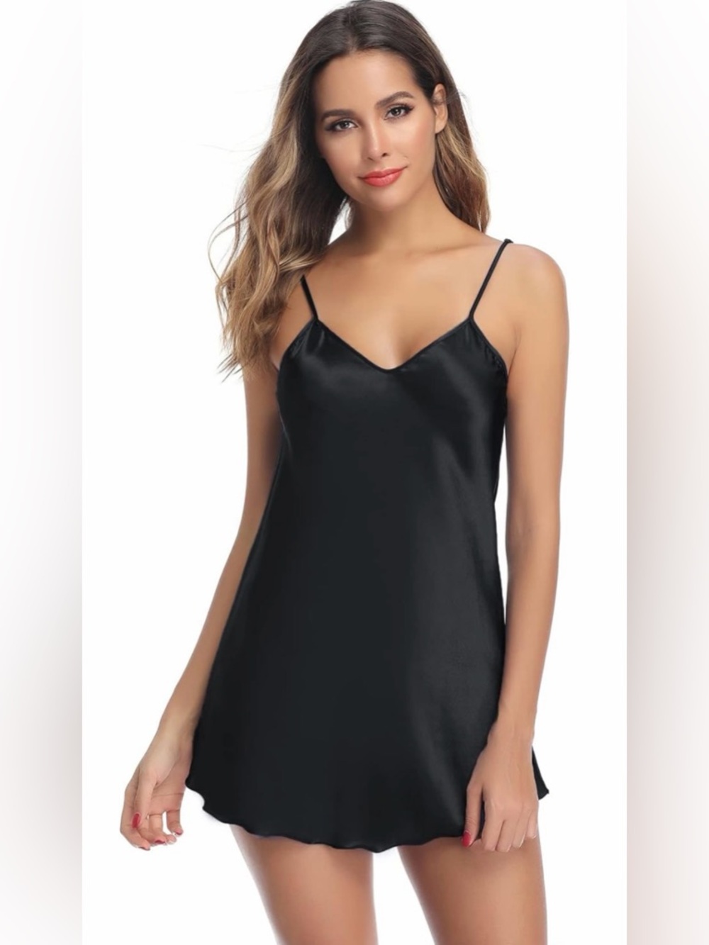 Black Satin V-Neck Slip Chemise
